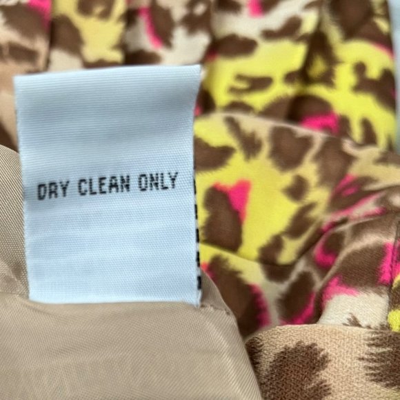 Audrey B Midi Skirt Womens Yellow Pink Cheetah Pleated Side Zip Lined Size 14 - Picture 8 of 11